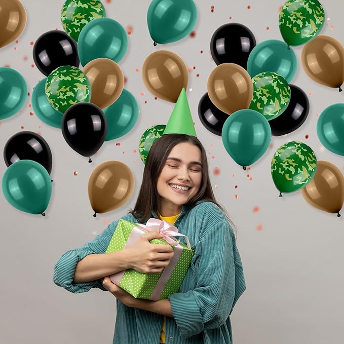 Green and Brown Balloons, 12inch Camouflage Balloon Camo Balloons Brown Dark Green Black Ballons For Army Party Decorations Birthday Party Hunting Camping Jungle Themed Supplies