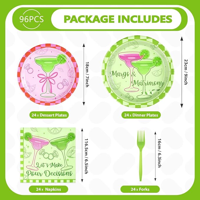 96Pcs Margs and Matrimony Bachelorette Party Decorations Fiesta Cocktail Plates and Napkins Sets Margarita Bachelorette Party Supplies for Mexican Cinco De Mayo Bridal Shower Favors Serves 24