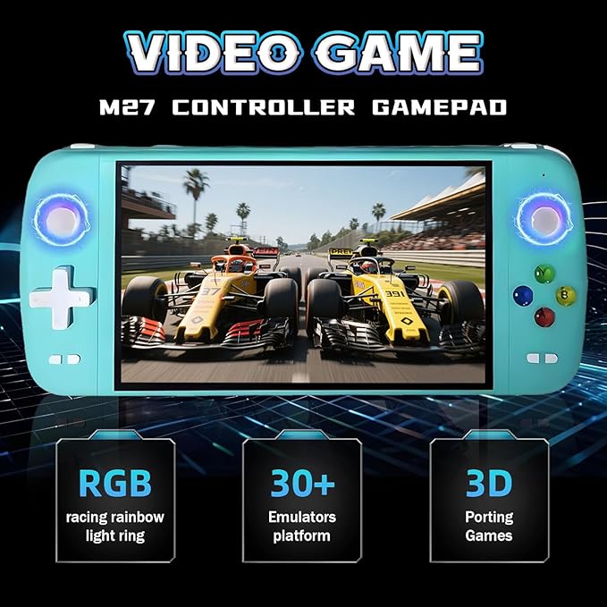 New M27 Retro Handheld Game Console,7-inch IPS Screen Portable Android Gaming Handheld,Built-in 64G with 20000 Games,Linux System,Portable Pocket Mini Arcade (Green,64g)