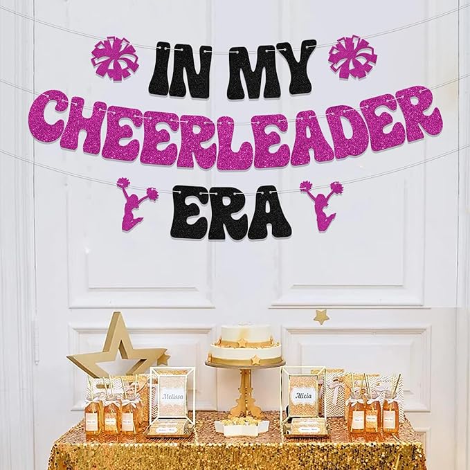 In My Cheerleader Era Banner Cheerleader Birthday Party Decoration Cheers Sport Gymnast Party Decoration Gym Theme Birthday Bachelorette Anniversary Party Supplies Black Rose Red Glitter