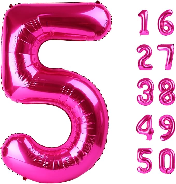 Rose Red Number 5 Balloon 40 Inch,Jumbo Giant Mylar Hot Pink Number 5,Big Large Foil Helium Number Balloons, Digital 5 Helium Balloons for Girls 15 25 Birthday Graduation Princess Party Decorationsn