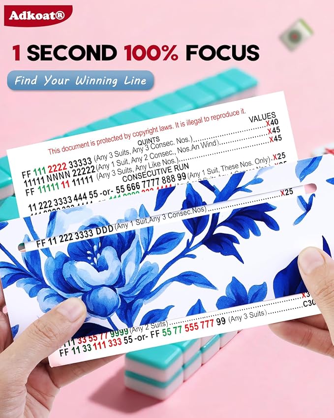 Adkoat® 4PCS Chinoiserie Mahjong Line Finder: Mah Jongg Accessories and Gifts - American Mahj Card Line Marker to Reading - Guided Reading Ruler Tool for ADHD Dyslexia Overlays Mahjongg Players