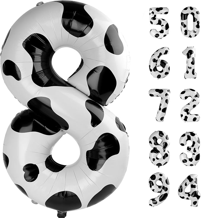 Cow Print 8 Balloon, Number Balloon 40 Inch Barnyard Birthday Decorations, 8 18 28 38 80 Birthday Balloons, 8th Cow Print Party Supplies, Number 8 Balloon