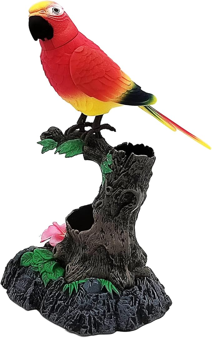 Tipmant Electronic Talking Parrots Realistic Eelectric Birds Toy Office Home Wall Room Table Decoration Recoarding Voice & Playback Kids Toys Birthday Gifts (Red)