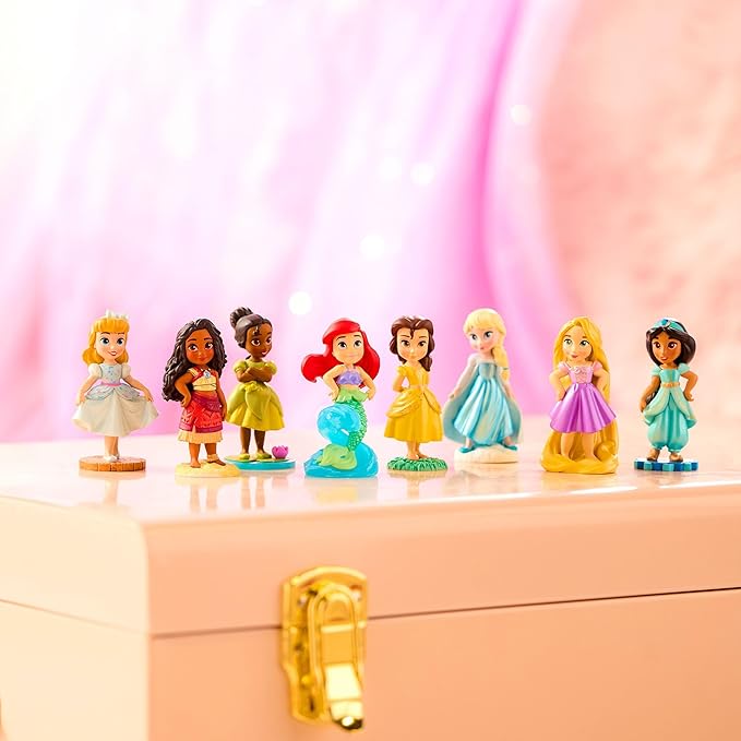 Disney Store Official Once Upon a Story Figure Set – 8 Fully Sculpted Disney Figures Including Cinderella, Ariel, Belle, Jasmine, Tiana & More in Double-Tiered Box with Scenic Backgrounds