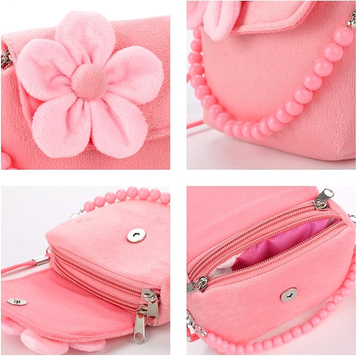 Hifot Kids Jewelry Little Girls Plush Handbag Necklace Bracelet Earrings Ring Hair Clips Set, Princess Costume Jewelry Party Favors Gift for Dress up Pretend Play (3-8 Years)