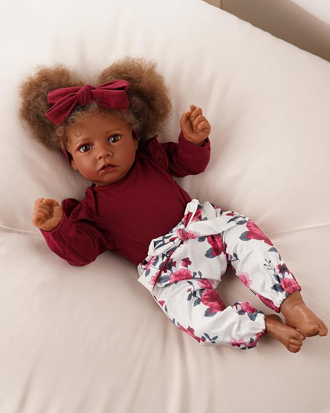 BABESIDE 3 Pcs Reborn Baby Doll Clothes for 17-22 Inch Babydolls, Floral Patterns Lifelike Baby Doll Accessories for Realistic Baby Dolls Girl, Wine Red