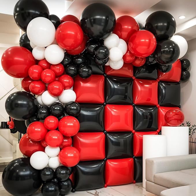 Black Red Square Foil Balloon Wall,25Pcs Double Sided Foil Balloons Backdrop Helium Tunnel Arch Garland Kit for Birthday New Year Eve Graduations Bridal Anniversary Party Decorations