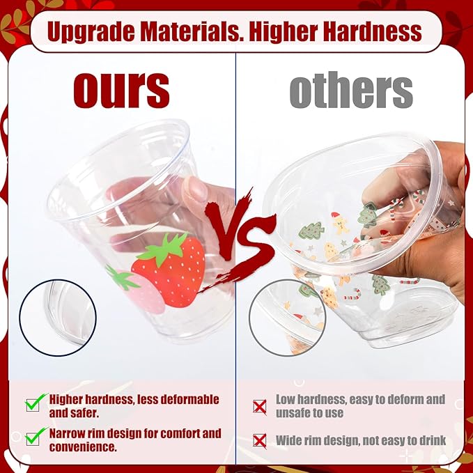 50Pcs Strawberry Party Decoration Cups, 12 OZ Disposable Plastic Strawberry Cups for Berry First Birthday Party Decor Supplies