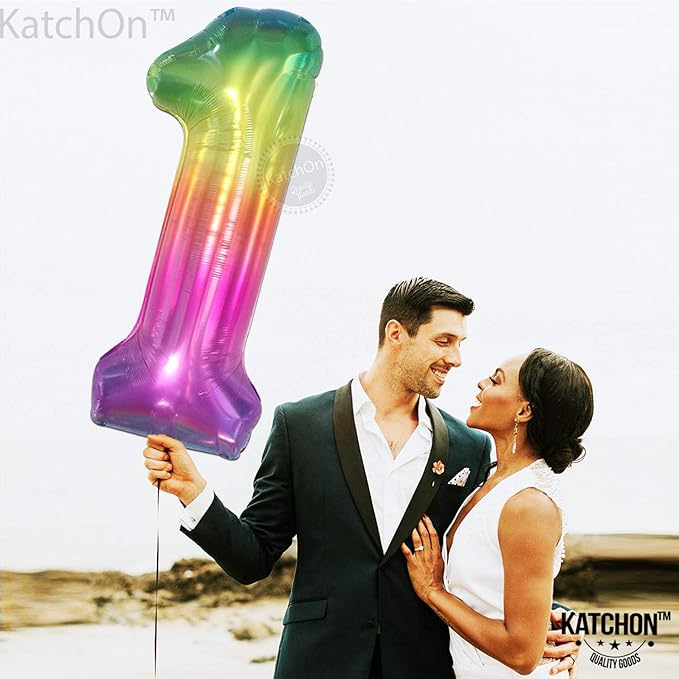 KatchOn, Giant Rainbow 1 Balloon Number - 40 Inch | Tie Dye Balloons | Rainbow 1st Birthday Decorations | 1 Balloon For First Birthday | Number Balloons for Anniversary Decorations