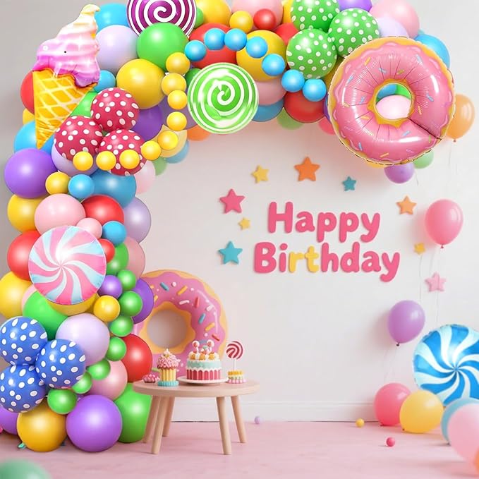 Birthday Decorations for Girl ,Sweet Birthday Party Decorations ,Lollipop Foil Balloon , Donuts Ice Cream Candy Balloons Garland kit for Girl Boy Castle Lollipop Supplies