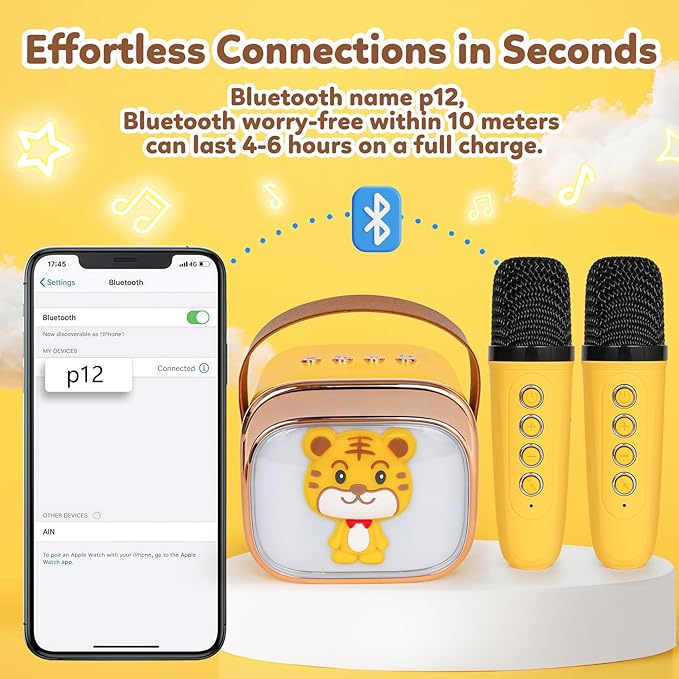 Mini Karaoke Machine with 2 Wireless Microphones, Karaoke Machine for Kids 4 5 6 7 8 9 10 Years Old, Girls and Boys - Birthday/Christmas/Halloween/Easter Gift, Microphone for Kids Party Speaker Toy
