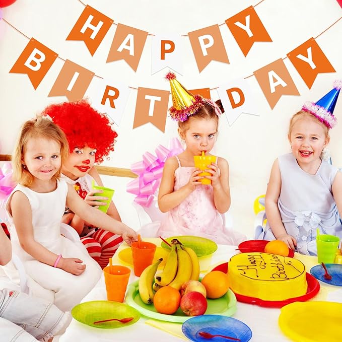 Orange Happy Birthday Banner Sign Birthday Bunting Banner Garland for Kids Girl Woman Tea Party Decorations Bunting Flag Party Supplies