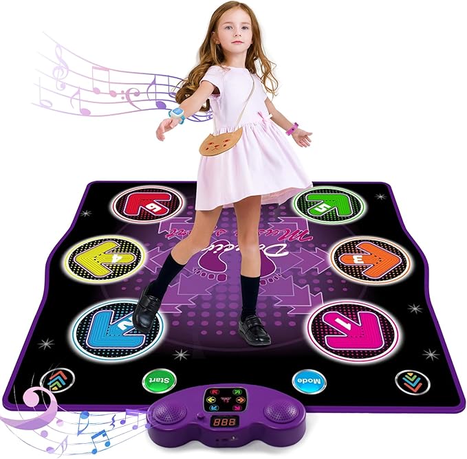 Kids Dance Mat Toy with 2 Gesture-Sensing Wristbands - Wireless Bluetooth Light-Up 6-Key Electronic Dance Pad, 6 Games & Music Modes, Birthday Gift for Girls Boys
