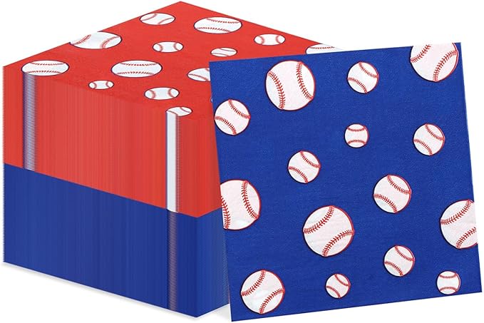 100Pcs Baseball Napkins, Disposable Baseball Paper Napkins, Picnic Napkins for Sports Fans Kid Adult Birthday Party Supplies, 13 x 13 Inches