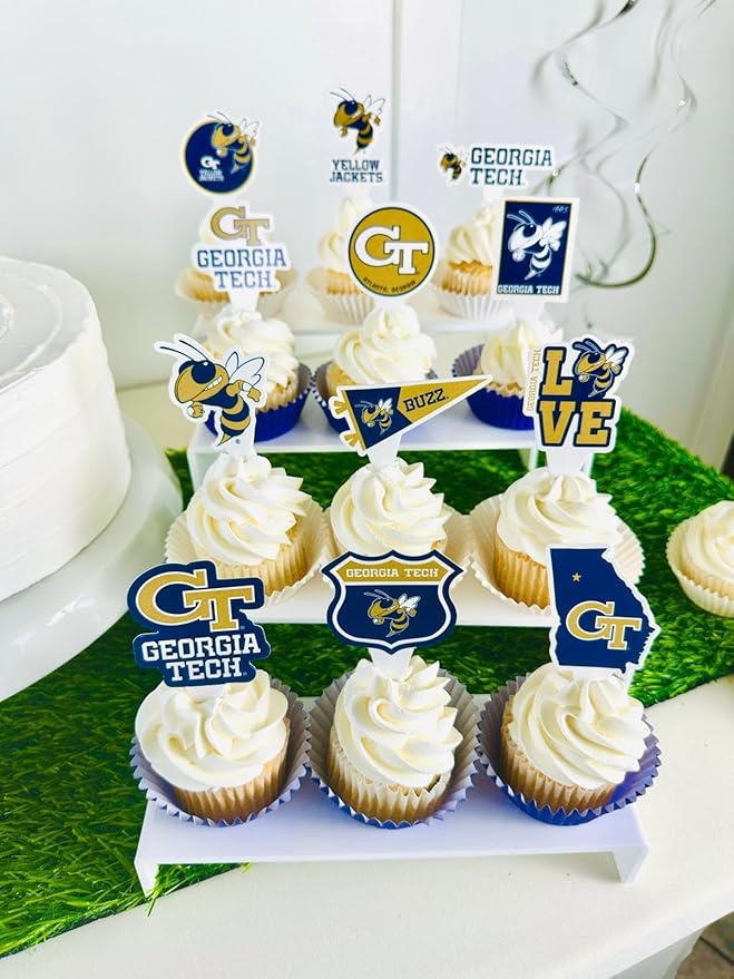 Georgia Tech Cupcake Topper Party Supplies for GT Football, Birthday, Graduation Party Decorations (24 Pieces) (Georgia Tech Yellow Jackets)