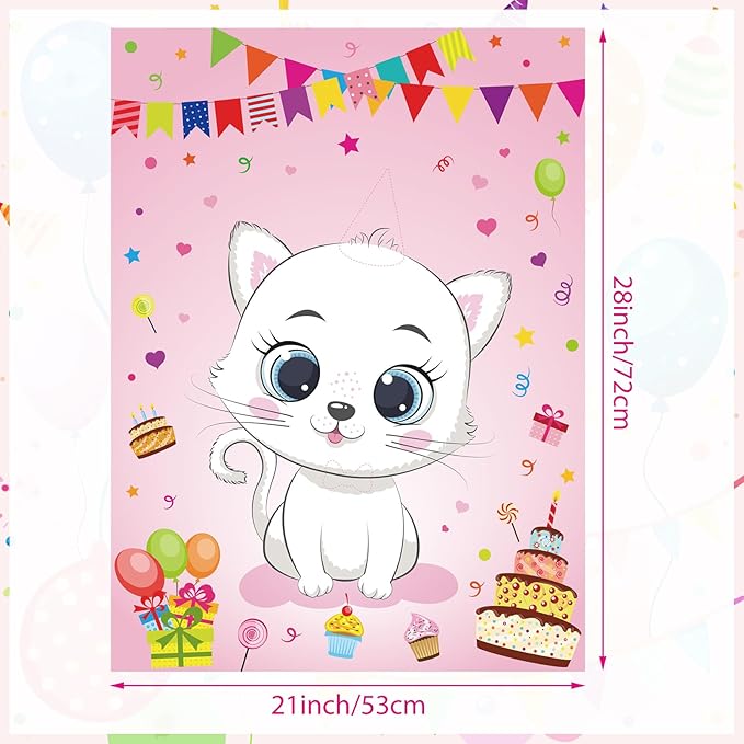 PLULON Cat Party Game for Kids Pin The Hat Bow Tie on The Cat Birthday Game Poster for Boy Girl Birthday Summer Party Favors Wall Decorations Classroom Activities