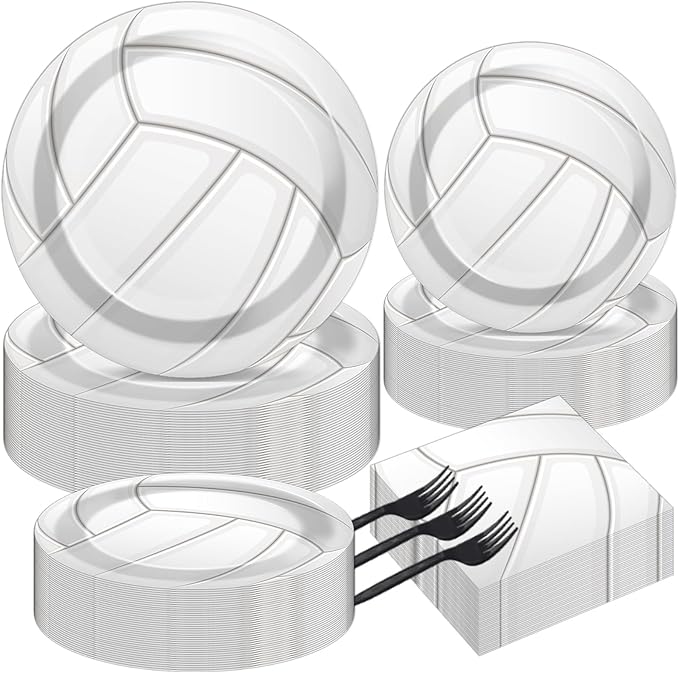 Qyeahkj 50 Guests Volleyball Plates and Napkins Party Supplies Volleyball Birthday Party Decorations Disposable Tableware Set Sports Dinnerware Favor for Kids Baby Shower Decorations, 200PCS