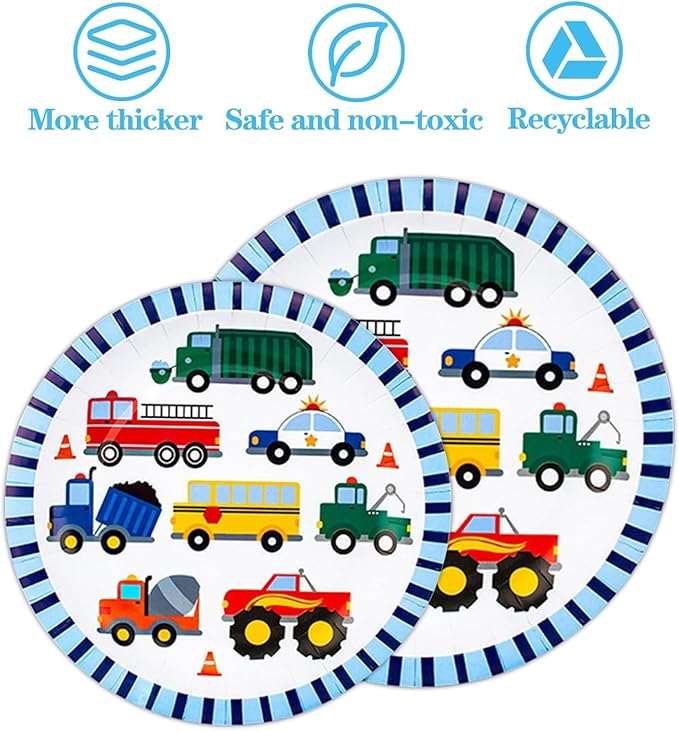 Transportation Birthday Decorations Trucks Party Plates Tablecloth And Napkins Vehicles Traffic Cars Transport Party Tableware Construction Party Supplies for Kids Boys | Serves 20 Guests