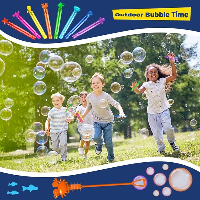 32Pcs Sea Mini Bubble Wands Assortment 8 Styles 8 Colors Bubble Party Favors for Kids, Bubbles for Kids, Themed Birthday Party Favors, Classroom Prizes Summer Outdoor Gifts for Girls Boys