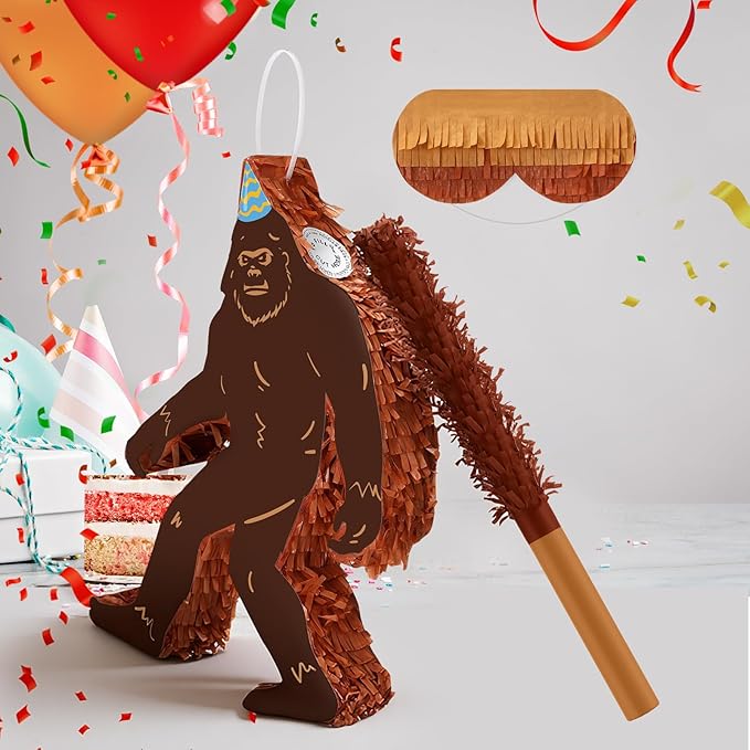 Sasquatch Piñata 3D Gorilla Birthday Decoration with a Blindfold and Bat for Gift Holiday Piñata Party Baby Shower Supplies