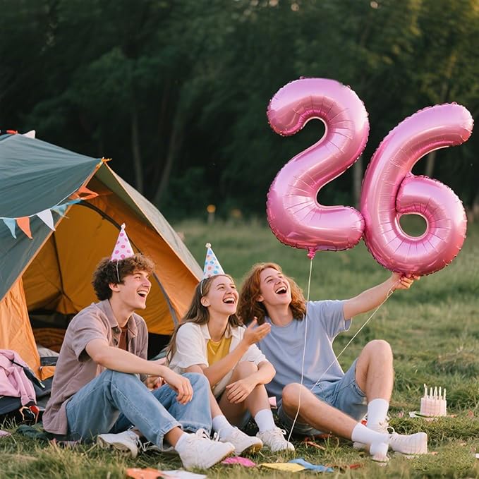 40 Inch Pink Number 26 Digital Balloon,Jumbo Mylar Foil Helium Balloon for 26 Balloons for Birthday Party,Wedding Anniversary Party Decorations