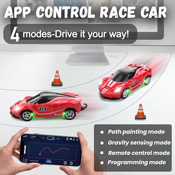 SASBSC 1/64 Mini Rc Car Toys for Boys Age 4-7 8-12, 2.4GHz Small App & Remote Control Cars with 3 Speed Modes for Kids Adults Rechargeable Desktop Toy Race Sports Car Gifts for Birthday (Red)