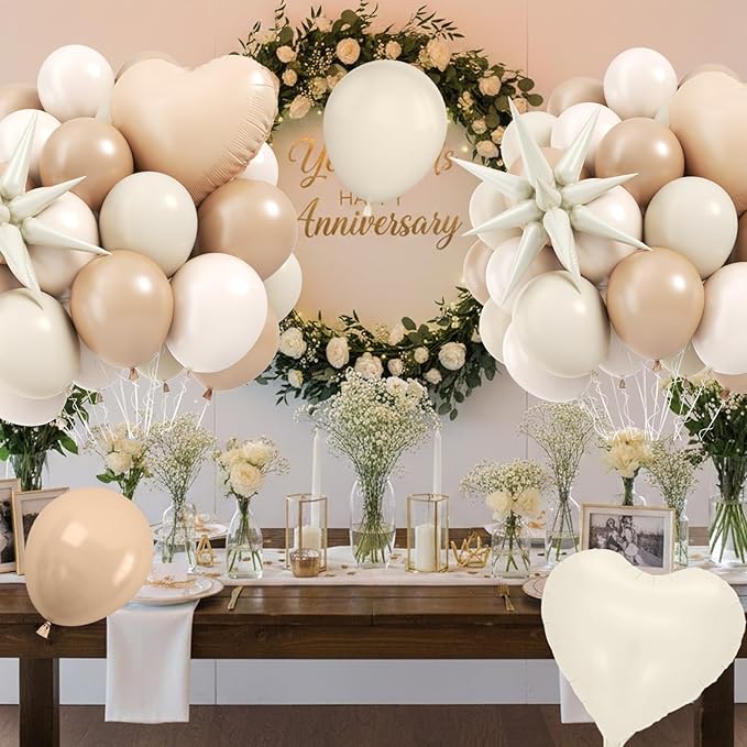 Netural Balloons, 12Inch Double Stuffed Beige Cream Tan Balloons Blush White Sand Boho Balloon with Star Balloon for Netural Gender Reveal Bridal Birthday Wedding Party Decorations