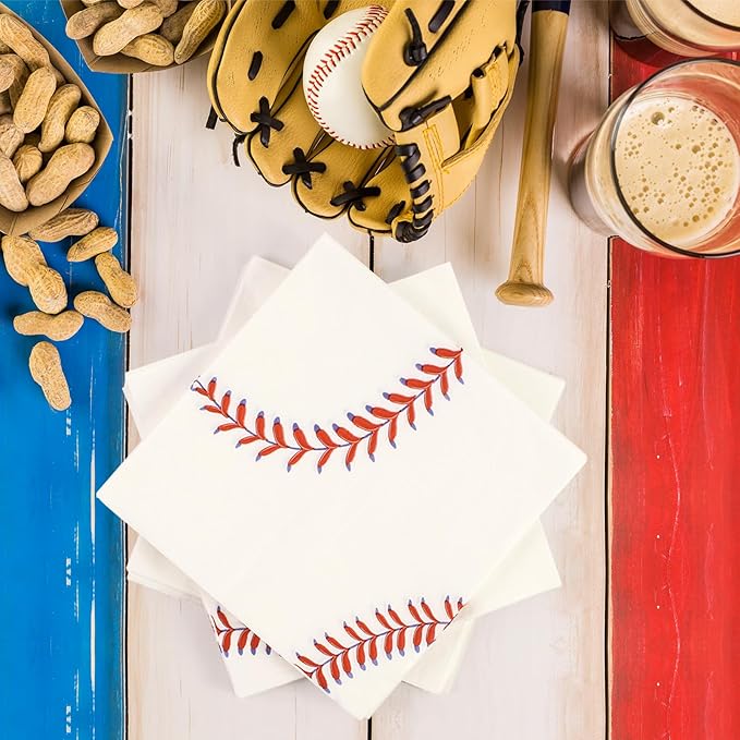 50PCS Baseball Paper Napkins 13 x 13 Inches Luncheon Napkins Cocktail Napkins Disposable Sports Theme Decorations for Kids Baby Shower,Birthday Party,Baseball Theme Party Supplies