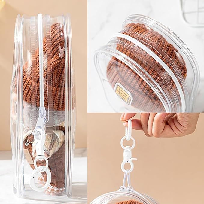 3Pcs Clear Display Case for 17/15cm Plush Doll -Portable Bag with Keychain, Waterand Dust-Resistant,Protective Cover for Collectible Toys,Jewelry,Cosmetics,Ornaments,Data Line (White+Black+Clear)