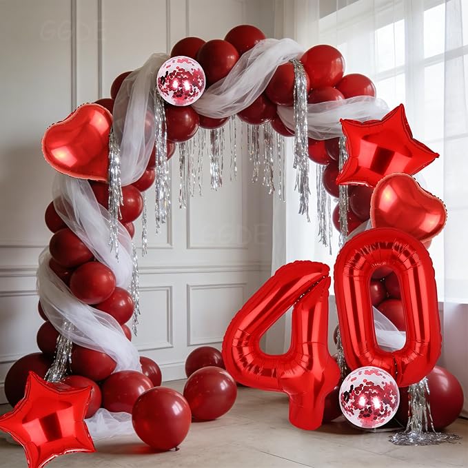 40 Inch Red Number Balloons 40 Mylar Foil Helium Digital Balloon Anniversary Event Celebration 40th Birthday Party Decor Supplies 10 Pcs
