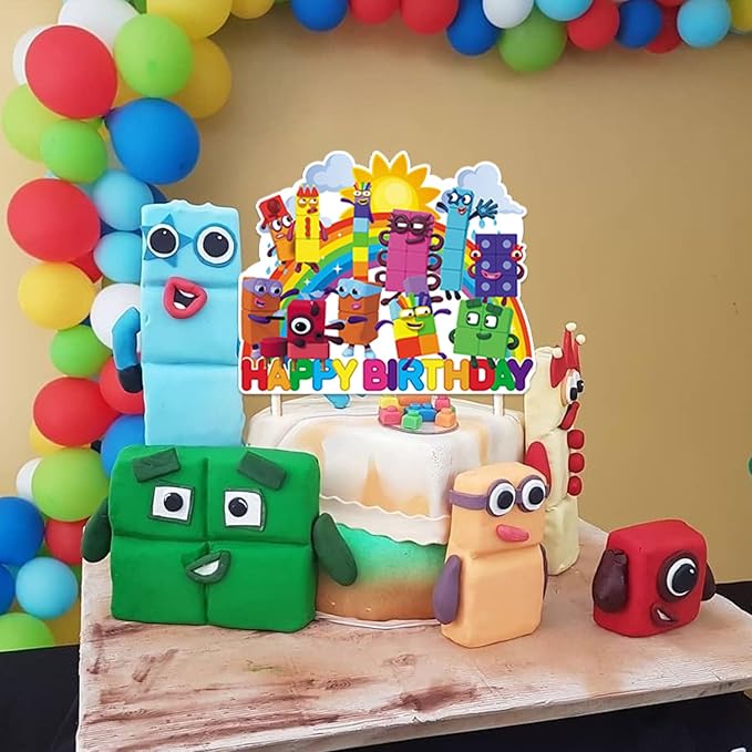 Number Birthday Party Decorations, Cartoon Number Advanture Theme Party Supplies with Banner, Cake Topper, Cupcake Toppers, Balloons for Boys Girls Birthday Baby Shower Party Favors