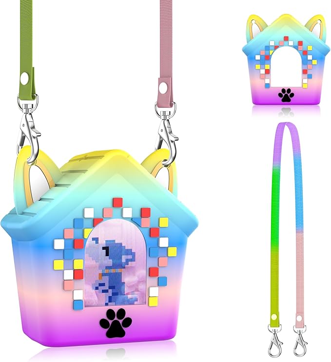 Silicone Case for Bitzee Doghouse Interactive Digital Pet, Shockproof Protective Cover for Doghouse Bitzee Virtual Electronic Pets Accessories with Lanyard (Rainbow)