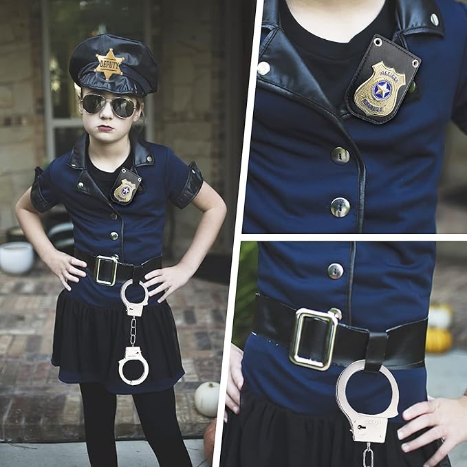 Police Badge Police Pretend Play Toy Set for Metal Handcuffs with Key American Flag Waving Lapel Pins Whistle Halloween NYPD Police Deputy Badge Dress Up Pretend Play Accessory