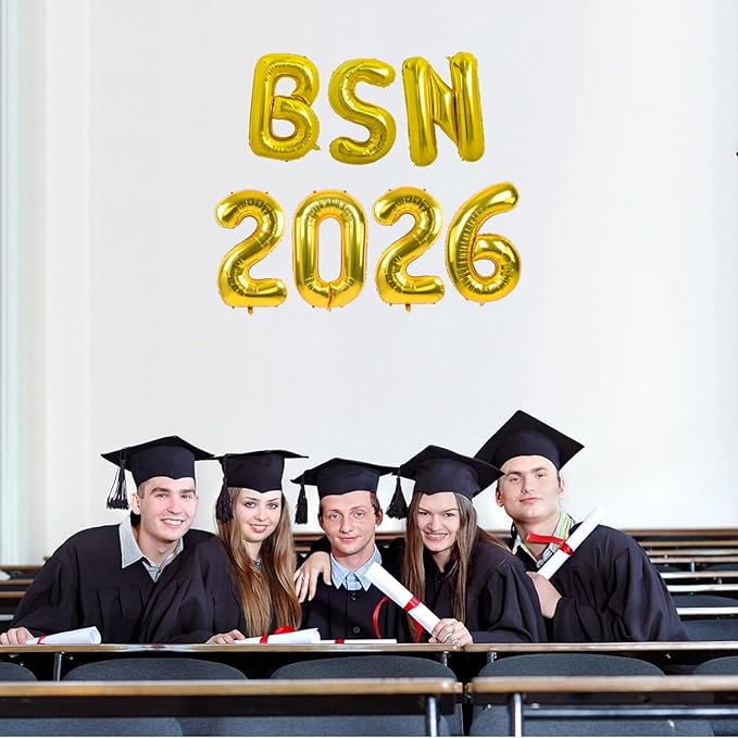 TONIFUL 2026 Nurse Graduation Decorations Gold BSN 2026 Balloons 16 Inch BSN 2026 Graduation Balloons Class of 2026 Congrats Nurse Balloons Decorations 2026 Nursing Graduation Party Supplies
