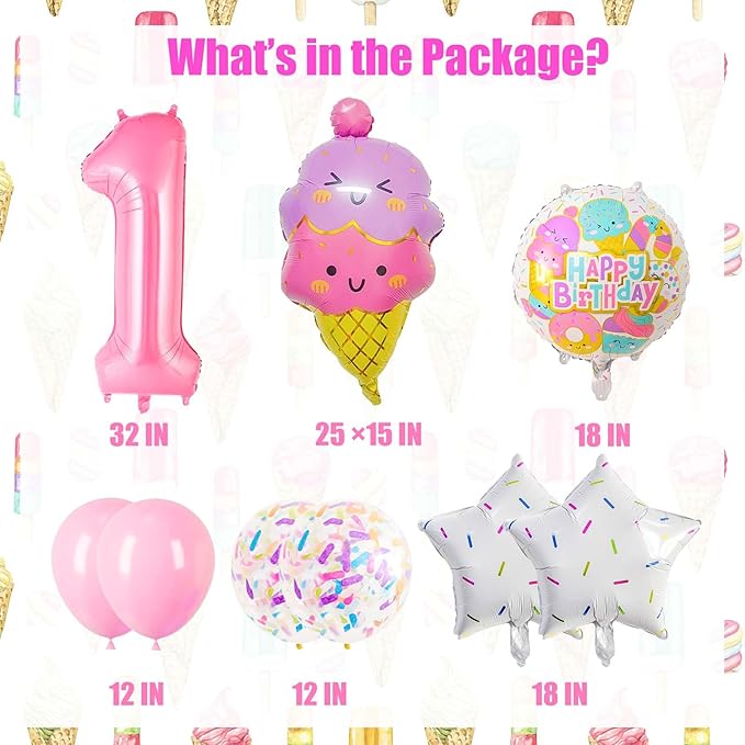 Pink Ice Cream Balloons, First Birthday Balloons, Sweet One Birthday Party Decorations, Ice Cream Balloon for Girls Birthday Party Decoration (1)