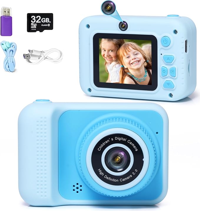 Kids Camera Toys, for Boys and Girls,JUVNAWEZ Digital Camera for Kids, Toddler Camera Christmas Birthday Toy Gifts for Kids Age 3 4 5 6 7 8 9 10 with 32GB SD Card, Video Recorder 1080P HD (Blue)