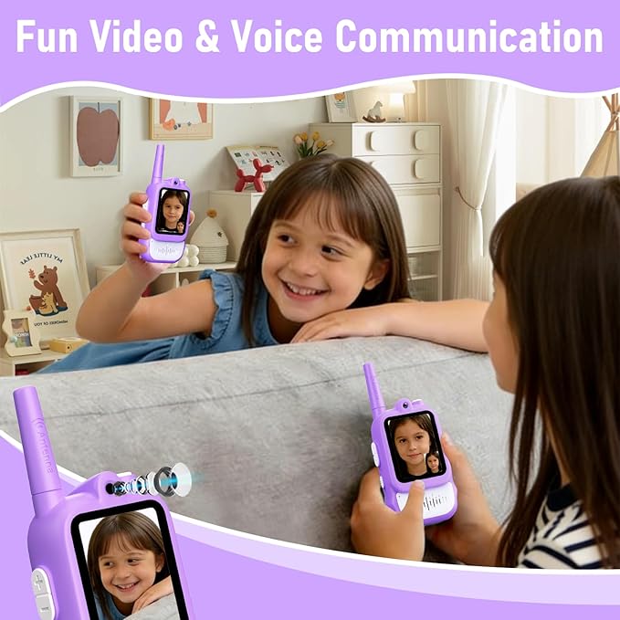 Lapare Video Walkie Talkies for Kids, Rechargeable 2-Way Radio with HD Color Screen, Real-time Video Toys for Girls, Kids Outdoor Camping Hiking, Birthday Gifts