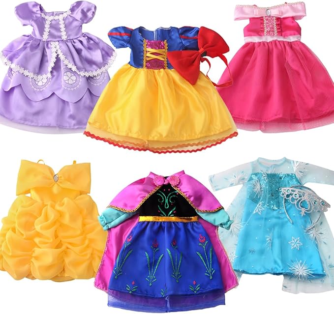 6 Sets Princess Dresses for 18 Inch Dolls, 18 Inch Doll Clothes Accessories Elegant Ball Gown Outfits with 1 Crow & 1 Bow Hairband | Fits Most 18” Fashion Dolls