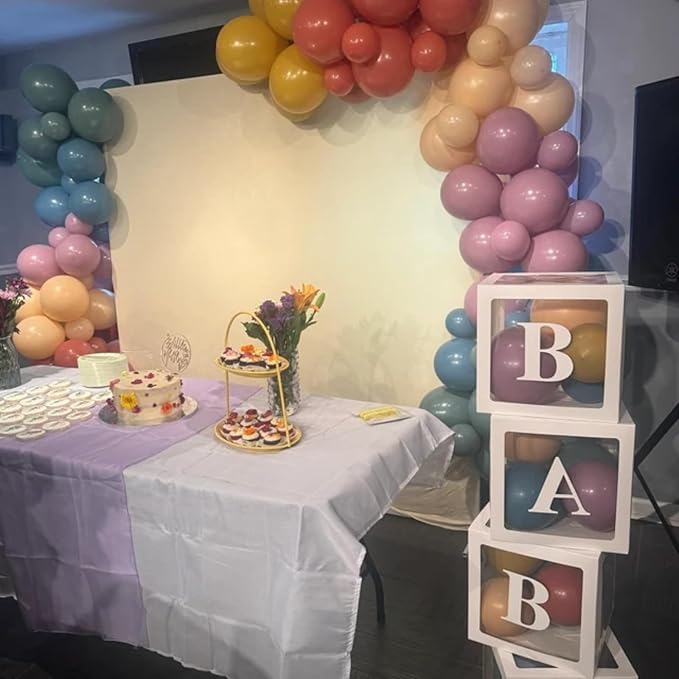 60pcs Boho Rainbow Balloons Assorted Colors Dusty Slate Blue Blush Pink Mustard Yellow Balloons, Retro Colorful Balloon Kids' Party Balloon for Here Comes the Son Baby Shower Decor Groovy Birthday