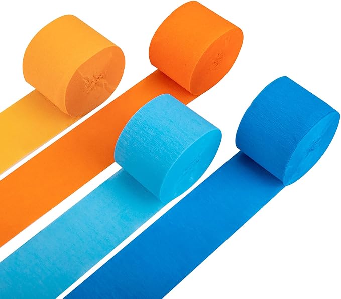 Riqiaqia Crepe Paper Streamers Party Decorations, Blue and Orange Party Decorations, 8 Rolls of Blue, Orange Party Streamers for Blue Dog Birthday Party Supplies