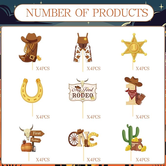 My First Rodeo Decorations Boy - Wxiben 36PCS First Rodeo Birthday Decorations Boy Cowboy Hats Cupcake Toppers Cowboy Birthday Brown Cupcake Pick Decor Western Theme 1st Birthday Party Supplies