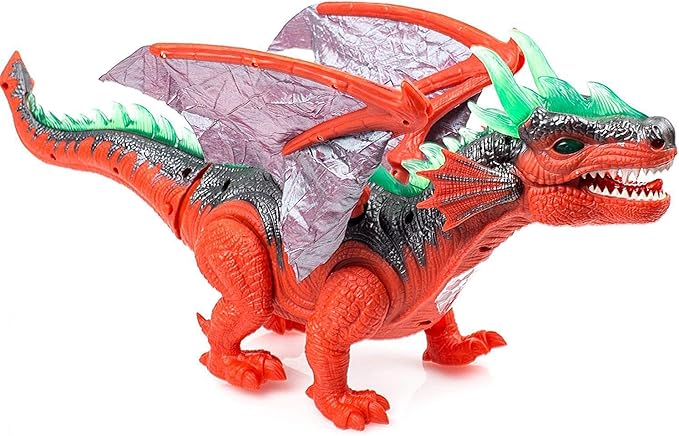 SY JOYSAE Walking Dinosaur Toy with Flashing and Sounds Dinosaur Toys for Kids, Battery Operated Triceratops Fiery Dragon (RED)