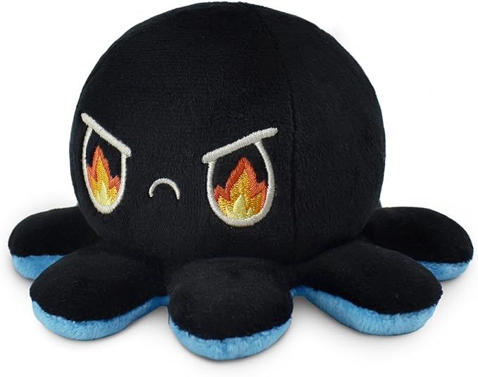 TeeTurtle Reversible Octopus Plushie 4-Inch Fire Eyes + Sleepy Two-Sided Flip Plush Toy with Embroidered Details - Cute Mini Collectible Plush for Kids, Teens, and Adults