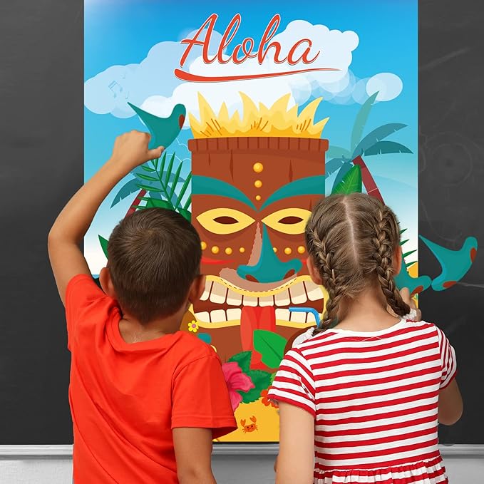 ASTARON Pin The Nose Game for Hawaiian Luau Party Pin Game for Aloha Tiki Party Supplies Tropical Party Game,Family Classroom Activities