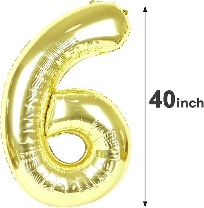 40 Inch Light Gold Mylar Foil Number 6 Birthday Balloon, Digital Balloons for 6 16 Boy Girl Party Decorations Supplies, Champagne Gold Big Helium Balloon Numbers for 26 36 46 60 Men Women Anniversary