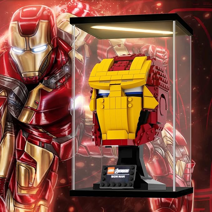Acrylic Display Case for Collectibles Clear Acrylic Boxes for Display Figures Memoribilia Lighted Building Helmet Model 76165 Display Case Storage Box(Black-Solid Yellow; 5.9*5.9*9.8 inch)