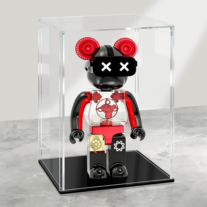 LANSCOERY Acrylic Display Case, Assemble Showcase Display Box for Collectibles, with Dustproof & Seamless Display Design, 10x10x14inch Black Base
