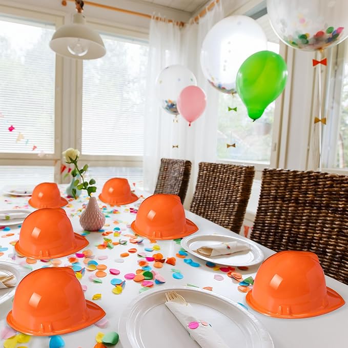 Sumind 48 Packs Construction Party Hats Kids Plastic Worker Helmet Bulk Toy for 3-8 Years Children Dress up Party Supplies(Orange)