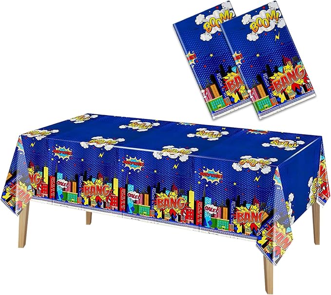 Superhero Plastic Tablecloth 2 Pack 51 x 87 Inches Superhero Party Decorations Rectangle Disposable Hero Table Cover Super Hero Theme Birthday Party Supplies